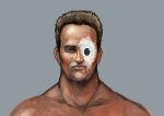  1boy absurdres arnold_schwarzenegger black_eyes blood blood_on_face brown_hair chanta_(ayatakaoisii) closed_mouth copyright_request grey_background highres looking_at_viewer male_focus parody robot short_hair simple_background solo terminator 