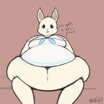  annoyed anthro beady_eyes beastars belly big_belly black_eyes blush breasts clothed clothing deep_navel dialogue dress english_text female front_view frown fur glistening glistening_eyes haru_(beastars) hyper hyper_belly lagomorph leporid looking_at_viewer mammal navel obese obese_anthro obese_female open_frown open_mouth overweight overweight_anthro overweight_female portrait rabbit signature sitting solo text three-quarter_portrait weight_gain white_body white_fur xero 