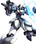  absurdres beam_rifle blue_eyes clenched_hands energy_gun energy_shield gun gun-ez gundam haganef highres holding holding_gun holding_weapon looking_to_the_side mecha no_humans solo victory_gundam weapon white_background 