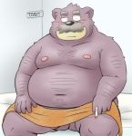  2020 anthro balls belly blush genitals kemono male mammal moobs navel nipples overweight overweight_anthro overweight_male penis sitting solo toshi_(artist) towel ursid 