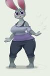  2:3 3_toes absurd_res anthro barefoot big_breasts big_eyes bluedrg19 bra breasts cleavage clothed clothing curvaceous curvy_figure disney female fur grey_body grey_fur hi_res judy_hopps lagomorph leporid looking_at_viewer mammal multicolored_body multicolored_fur off_shoulder open_mouth open_smile pigeon_toed purple_eyes rabbit shirt short_stack simple_background smile solo standing thick_thighs tight_clothing tight_shirt tight_topwear toes topwear two_tone_body two_tone_fur underwear voluptuous wide_hips zootopia 