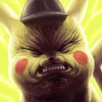  clenched_teeth closed_eyes deerstalker detective_pikachu detective_pikachu_(character) detective_pikachu_(movie) electricity face gen_1_pokemon grimace hat hatted_pokemon highres meme no_humans pikachu pokemon pokemon_(creature) portrait sakkan solo teeth wrinkled_frown_(detective_pikachu) 