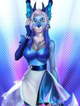  2020 3:4 anthro blue_eyes blue_hair blue_nose breasts clothed clothing digital_media_(artwork) felid feline female hair hi_res horn mammal rd406 smile solo standing 