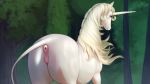  16:9 2020 amalthea_(tlu) animal_genitalia animal_pussy anus butt conditional_dnp digital_media_(artwork) equid equine equine_pussy eyebrows eyelashes female feral genitals hi_res horn mammal mercurial64 outside pussy smile solo the_last_unicorn unicorn widescreen 