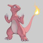  black_eyes charmeleon claws closed_mouth creature fire flame gen_1_pokemon grey_background hakai_shin no_humans pokemon pokemon_(creature) pokemon_(game) simple_background standing 