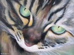  4:3 ambiguous_gender close-up domestic_cat felid feline felis feral fur green_eyes grey_body grey_fur mammal oil_painting_(artwork) painting_(artwork) realistic solo ternfeather traditional_media_(artwork) whiskers 