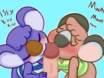  4:3 animal_crossing anthro breasts double_fellatio double_oral fellatio female genitals group group_sex hi_res humanoid kisses kisses_on_cock koala male male/female mammal marsupial melba_(animal_crossing) nintendo oral penile penis sex sydney_(animal_crossing) threesome video_games vombatiform yukacutiekoala 