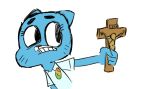  anthro cartoon_network clothed clothing cross disgust domestic_cat felid feline felis female flinch general_proton holding_object mammal narrowed_eyes nicole_watterson reaction_image solo squint the_amazing_world_of_gumball 