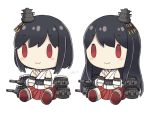  black_hair cannon character_doll commentary_request detached_sleeves fusou_(kantai_collection) hair_ornament kantai_collection long_hair machinery no_humans pleated_skirt red_eyes red_skirt short_hair simple_background skirt turret white_background yamashiki_(orca_buteo) yamashiro_(kantai_collection) 