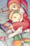  2girls :3 ^_^ blonde_hair braid closed_eyes dragon_quest dragon_quest_xi green_hairband hairband hand_on_another&#039;s_head happy_tears hat hug multiple_girls mutual_hug niina_ryou red_headwear rod senya_(dq11) short_hair tears twin_braids veronica_(dq11) 