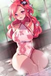  big_breasts blush breasts clothing elf female hair hi_res humanoid not_furry one-piece_swimsuit pink_hair puffphox_(artist) purple_eyes solo swimwear water wide_hips 