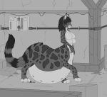  abandoned adventure belly big_(disambiguation) breasts erkki exploration fangs felid felid_taur feligris feline female filling_(disambiguation) hi_res mammal mammal_taur monochrome narusewolf nipples pregnant solo taur tunnel vore warehouse 