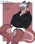  4:5 absurd_res anthro black_clothing black_hoodie black_topwear briefs bulge castrodour clothing dragon drawyourfursona hi_res hoodie hoodie/briefs_meme male meme meme_clothing simple_background solo topwear underwear white_clothing white_underwear 