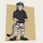  1:1 anthro bezzeroo black_clothing black_hoodie black_topwear briefs bulge clothing drawyourfursona felid hi_res hoodie hoodie/briefs_meme male mammal meme meme_clothing pantherine simple_background solo standing tiger topwear underwear white_clothing white_underwear 