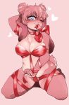  &lt;3 &lt;3_eyes anthro bdsm blue_eyes blush bondage bound breasts cherry_(whatebber) cleavage closetcanibal clothed clothing convenient_censorship female fur hair hand_behind_head lagomorph leporid long_ears mammal one_eye_closed pink_body pink_fur pink_hair rabbit ribbon_bondage ribbons scut_tail short_tail slightly_chubby solo 