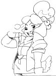  animal_crossing anthro belt blush bottomwear canid canine canis clothing cute_fangs domestic_dog female gesture ikiruse isabelle_(animal_crossing) jacket looking_at_viewer mammal monochrome nintendo salute shih_tzu sketch skirt solo star_fox topwear toy_dog video_games winking_at_viewer 