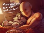  4:3 anthro bald bed bedding bedroom biceps big_breasts black_body black_ears black_fur blanket blush blush_lines breasts brown_body brown_ears brown_skin brown_theme capcom cheek_tuft colored conditional_dnp cookie countershade_face countershade_torso countershading cuddling cup curtains cute_fangs detailed_background dialogue digital_media_(artwork) digital_painting_(artwork) duo english_text eyebrows eyes_closed eyewear facial_tuft felid felyne female female_on_human fingers food front_view fur fur_tuft furniture glasses grammeowster_chef happy hi_res holding_cup holding_object hug huge_breasts human human_on_anthro inside interspecies lamp light lighting lying lynian male male/female male_on_anthro mammal married_couple monotone_body monotone_ears monotone_skin monster_hunter multicolored_body multicolored_fur muscular muscular_human muscular_male nipples nude on_back on_bed open_mouth open_smile painting pillow plate prick_ears reclining red_nipples red_nose red_tongue romantic_couple shaded smile snout speech_bubble steam text three-quarter_view tongue tuft two_tone_body two_tone_fur vaktus video_games wall_(structure) white_body white_countershading white_eyebrows white_fur white_text 