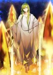  1boy barefoot blueorca chain collarbone crystal enkidu_(fate/strange_fake) fate/grand_order fate_(series) floating green_eyes green_hair hair_net highres long_hair male_focus parted_lips smile solo 