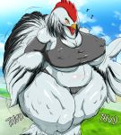  absurd_res anthro arm_warmers armwear avian avian_caruncle b_cottontail big_breasts bird black_body black_feathers blush breasts camel_toe chicken clothed clothing comb_(anatomy) curvy_figure dewlap_(anatomy) eyelashes feathers female galliform gallus_(genus) head_crest hi_res huge_breasts musical_note non-mammal_breasts open_mouth outside overweight overweight_anthro overweight_female phasianid skimpy slightly_chubby solo thick_thighs voluptuous walking wattle white_body white_feathers wide_hips winged_arms wings yellow_eyes 