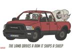  ambiguous_gender anthro bovid caprine dodge_(brand) driving duo english_text female feral horn humor light_truck mammal orang111 pickup_truck pun ram_trucks sheep simple_background text truck truck_(vehicle) vehicle visual_pun white_background 