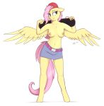  2020 absurd_res anthro anthrofied backwards_baseball_cap baseball_cap belt bottomwear breasts clothed clothing equid equine feathered_wings feathers female fluttershy_(mlp) friendship_is_magic front_view full-length_portrait hasbro hat headgear headwear hi_res looking_aside mammal my_little_pony neighday nipples pegasus portrait skateboard skirt solo spread_wings standing tomboy topless wings yellow_body 