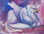  2020 abstract_background ambiguous_gender anoroth avian collar feathers feral fur gryphon loaf mythological_avian mythology painting_(artwork) pink_collar solo text traditional_media_(artwork) url watercolor_(artwork) watermark white_body white_feathers white_fur 