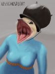  absurd_res anthro avian beak bird blue_body blue_skin bodily_fluids cauldron clothing demon female headgear headwear hi_res humor mererna monster mostly_nude mouth_shot open_eye open_mouth saliva saliva_string simple_background solo tongue ussghostboat what 