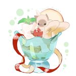  animal apple_peel apple_slice bird cat chai cherry commentary_request dessert food fruit highres ice_cream mint no_humans original parfait signature sitting_on_food translation_request undersized_animal whipped_cream white_background 