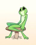  2020 amphibian anthro bedroom_eyes disney female flat_chested fluttershythekind frog full-length_portrait fungus green_body green_skin hi_res looking_at_viewer mushroom narrowed_eyes nude portrait princess_tiana seductive simple_background sitting smile solo the_princess_and_the_frog white_background 