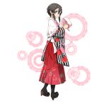  1girl alternate_costume asada_shino black_eyes black_footwear boots brown_hair capelet floral_print from_behind full_body hair_ribbon hakama hat hat_ribbon highres holding holding_clothes holding_hat japanese_clothes kimono long_sleeves looking_at_viewer looking_back official_art pink_ribbon print_hakama red_hakama ribbon rimless_eyewear shiny shiny_hair sidelocks solo standing striped striped_kimono striped_ribbon sword_art_online sword_art_online:_memory_defrag transparent_background white_capelet white_headwear white_ribbon wide_sleeves 