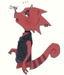  animal_crossing anthro arthropod blush chameleon choker dragonfly flick_(animal_crossing) goth horn insect jewelry lidded_eyes lizard male necklace nintendo pasikon red_body red_scales reptile scales scalie solo video_games 