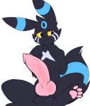  4_toes anonymous_artist balls big_balls big_penis black_body black_fur blush claws draethon eeveelution feet flustered fur genitals hi_res huge_penis knot looking_away male markings nintendo pawpads paws penis penis_focus pink_pawpads pok&eacute;mon pok&eacute;mon_(species) shiny_pok&eacute;mon shy simple_background smile solo throbbing toe_claws toes umbreon video_games yellow_eyes 