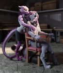  2020 3d_(artwork) anthro bound breasts canid canine clothed clothing detailed_background digital_media_(artwork) female fucking_machine hi_res lizard machine mammal nidhala_(ruaidri) nude reptile ruaidri scalie sitting smile standing 