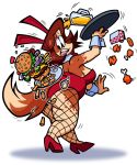  2020 anthro beverage bunny_costume burger butt canid canine canis chicken_meat clothing costume domestic_dog fast_food female fishnet fishnet_legwear food footwear fried_chicken fries galactabee hi_res high_heels legwear mammal meat nikki_(galactabee) shoes solo waiter 