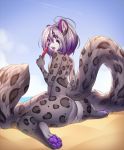  anthro beach butt felid food girly hi_res iwbitu male mammal pantherine popsicle reyathae seaside snow_leopard solo 