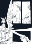  2girls animal_ears asahi_(uwa) bunny_ears hammer holding holding_hammer kishin_sagume legacy_of_lunatic_kingdom monochrome multiple_girls seiran_(touhou) single_wing touhou wings 