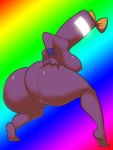  2018 3:4 accessory big_butt bit.trip breasts butt commandgirlvideo crouching devilmary female genitals hair_accessory hair_bow hair_ribbon hand_on_butt hi_res humanoid looking_back not_furry oddrich plump_labia purple_body pussy rainbow_background rear_view ribbons simple_background solo 