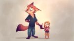  16:9 2020 4k absurd_res anthro barefoot blush bottomwear canid canine cider_(ciderbunart) clothed clothing duo ears_down eyewear female fox fully_clothed glasses hand_holding hi_res lagomorph leporid male mammal notched_ear pants pivoted_ears pointedfox pointedfox_(character) rabbit shadow shirt shorts signature simple_background size_difference standing topwear widescreen 