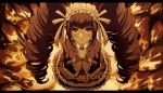  1girl bangs black_hair black_nails black_skirt blunt_bangs blush bonnet brown_hair brown_jacket brown_skirt celestia_ludenberck collared_shirt commentary criis-chan danganronpa danganronpa_1 drill_hair english_commentary eyebrows_visible_through_hair fire frilled_skirt frills from_above gothic_lolita hands_clasped jacket layered_skirt letterboxed lolita_fashion long_hair long_sleeves looking_at_viewer looking_up necktie own_hands_together red_eyes shirt skirt smile solo spoilers sweat twin_drills twintails twitter_username white_shirt 
