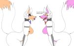  animatronic anthro black_sclera breasts canid canine duo english_text eyelashes female five_nights_at_freddy&#039;s five_nights_at_freddy&#039;s_world fox funtime_foxy_(fnafsl) half-closed_eyes lolbit_(fnaf) machine mammal narrowed_eyes open_mouth orange_body orange_inner_ear photolol pink_inner_ear purple_cheeks purple_tongue red_cheeks robot sister_location text tongue video_games 