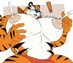  ! 2020 a-side anthro belly big_pecs black_stripes bodily_fluids bulge clothed clothing felid frosted_flakes fur hi_res kellogg&#039;s lactating male male_lactation mammal mascot milk muscular muscular_anthro muscular_male nipples orange_body orange_fur pantherine pecs simple_background solo striped_body striped_fur stripes tiger tony_the_tiger topless underwear whiskers white_body white_fur 
