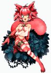  1girl :d abara_chiita animal_ears bell blue_eyes bracelet character_request copyright_request elbow_gloves full_body gloves jewelry jingle_bell looking_to_the_side messy_hair navel open_mouth panties pink_gloves pink_hair pink_panties shiny shiny_hair shirt short_hair simple_background sleeveless sleeveless_shirt smile solo striped striped_legwear tail thighhighs underwear white_background white_shirt 