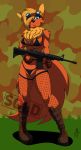  absurd_res anthro bikini canid canine clothed clothing eyewear female fishnet fox g-string genitals goggles gun hi_res hybrid mammal masterzoroark666 pussy pussy_floss ranged_weapon rifle skimpy soldier_boots solo steampunk_goggles strings swimwear underwear weapon 