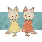  anthro ayu_(pixiv) bow_knot canid canine clothing dress duo female fox grey_fox jiji_(maple_town) jojo_(maple_town) mammal maple_town palm_town solo urocyon 