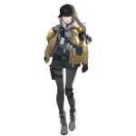  1girl alternate_costume armband baseball_cap belt costume duoyuanjun explosive girls_frontline grenade hat holster holstered_weapon jacket knee_pads looking_at_viewer solo surprised tactical_clothes tom_clancy&#039;s_the_division walkie-talkie watch wristwatch yellow_jacket 