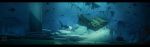  blue_theme dofresh fish highres letterboxed ocean original pillar scenery shark ship shipwreck temple underwater watercraft 