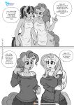  2020 absurd_res apron apron_only breasts clothing comic english_text equid equine female femle fluttershy_(mlp) friendship_is_magic group hasbro hi_res mammal monochrome mostly_nude my_little_pony pegasus pia-sama pinkie_pie_(mlp) rainbow_dash_(mlp) side_boob sweater text topwear url wide_hips wings 