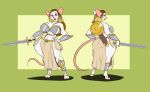  anthro ear_piercing ear_ring female hi_res kaboozle makeup mammal melee_weapon mouse murid murine piercing rodent solo sword weapon 