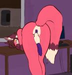  animal_genitalia animal_penis anthro anus backsack balls bent_over butt canid canine canine_penis computer erection fox fur genitals girly hi_res jericho_(xeda) looking_at_viewer looking_back male mammal nude penis purple_penis rear_view red_body red_fur solo vaithun 