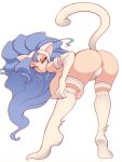  3:4 animal_humanoid anus bent_over big_hair blue_hair breasts capcom cat_humanoid darkstalkers felicia_(darkstalkers) felid felid_humanoid feline feline_humanoid female green_eyes hair hi_res humanoid looking_at_viewer mammal mammal_humanoid nipples noise_(artist) raised_tail simple_background smile smiling_at_viewer solo video_games white_background 